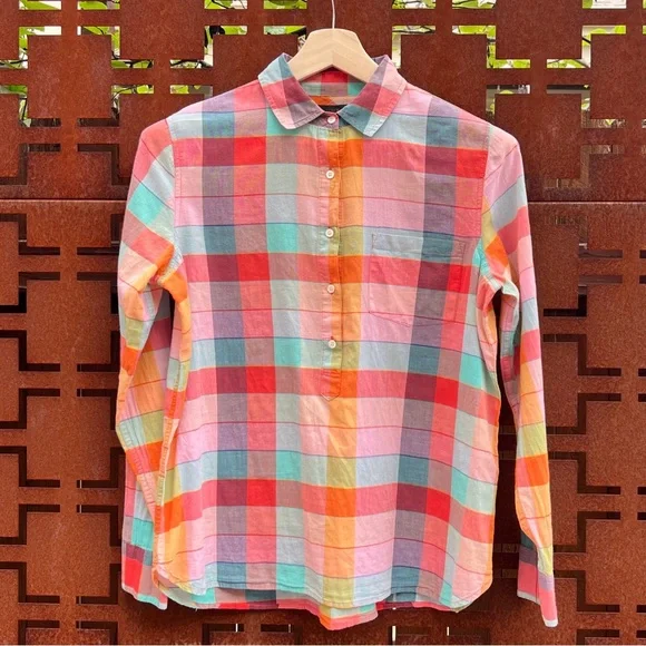 J. Crew Lightweight Colorful Plaid Button-Up Women’s Shirt - Picture 1 of 9